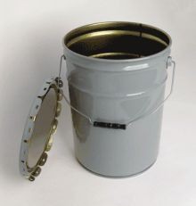 6 Gallon Open-Head Steel Pail with Plain Cover - Gray