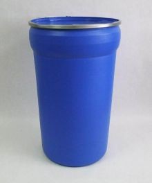 55 Gallon Open-Head Plastic Drum - Blue - Taper Sided - Plain Cover