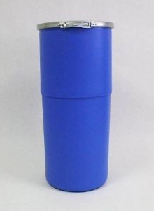 14 Gallon Open-Head Plastic Drum - Taper Sided - Blue - Plain Cover